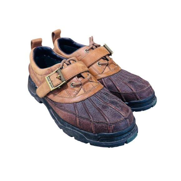Polo Sport Ralph Lauren Mens Leather Duck Shoes Size 8 Brown Tan Academic Preppy - Picture 1 of 12